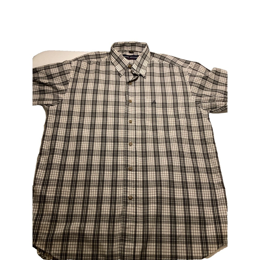 John Miller Exclusive Men's L  16.5 41-42 Brown Plaid Shirt‎ D65
